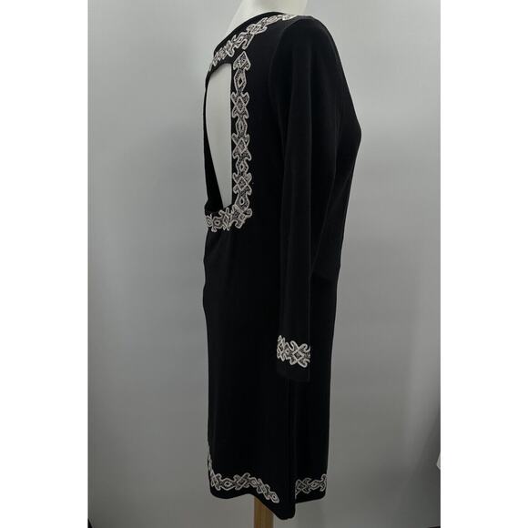 Free People Stretch Knit Backless Sheath Dress Embroidered Black Large Fitted - Picture 2 of 12